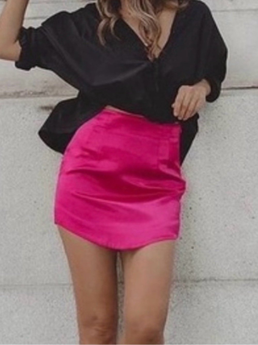 Zara Satin Mini Skirt Fuchsia Pink lined size XL
